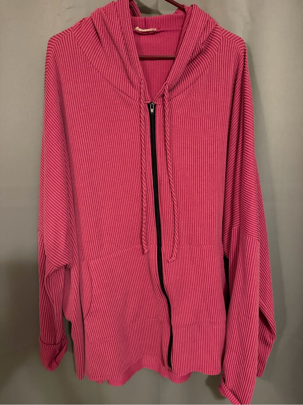 Pink Ribbed Zip-Up Hoodie